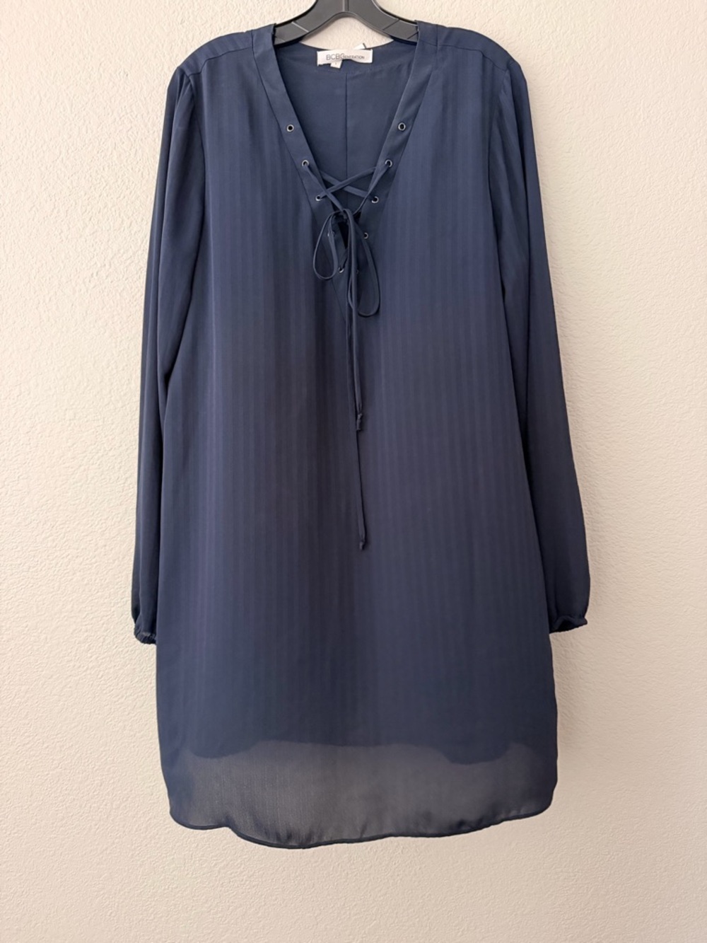 BCBG Navy Lace-Up V-Neck dress